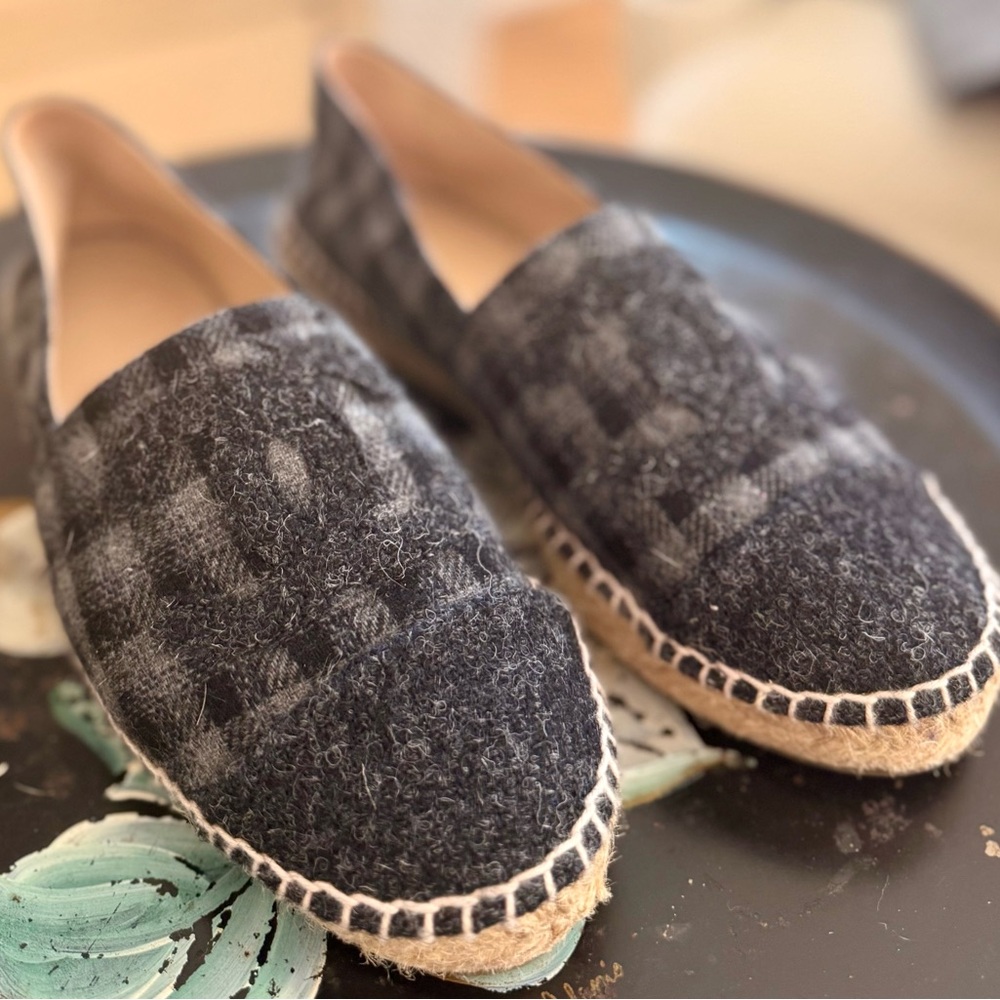 CHANEL Black and Gray Plaid Espadrilles